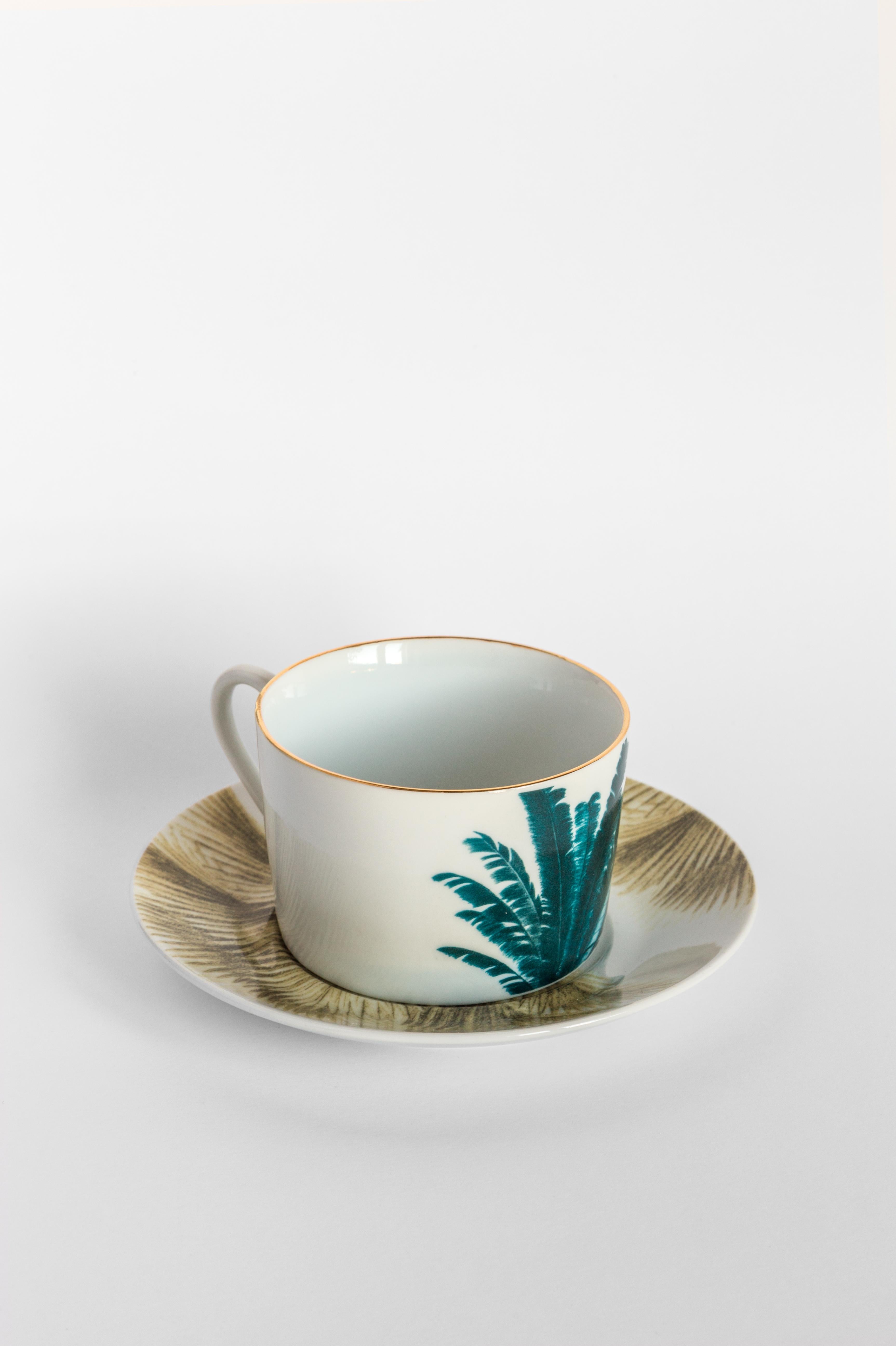 Las Palmas, Tea Set with Six Contemporary Porcelains with Decorative Design For Sale 2