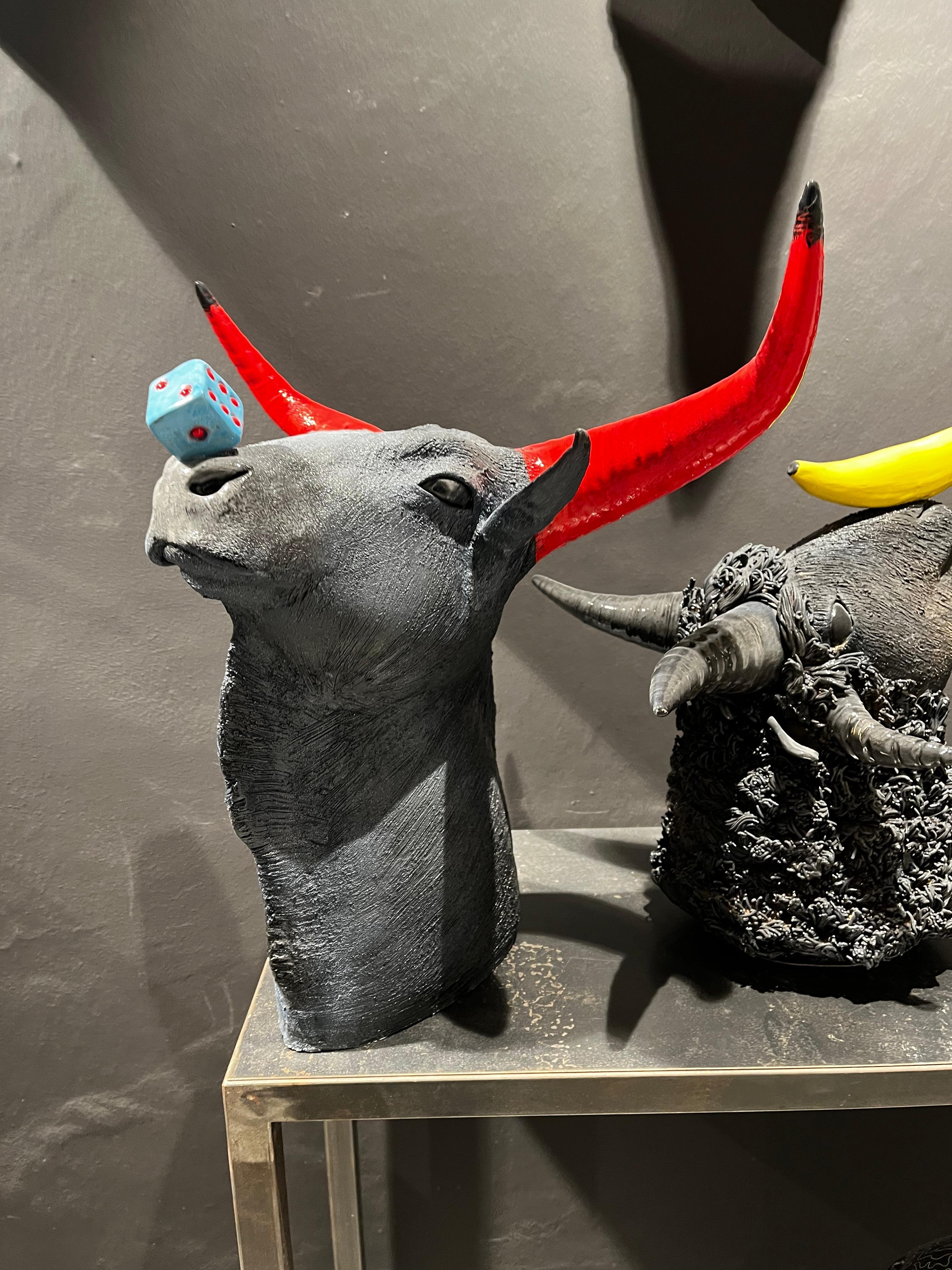 Hand-Crafted Las Vegas Dice Bull, Ceramic Centerpiece, Handmade Design in Italy, 2021 For Sale