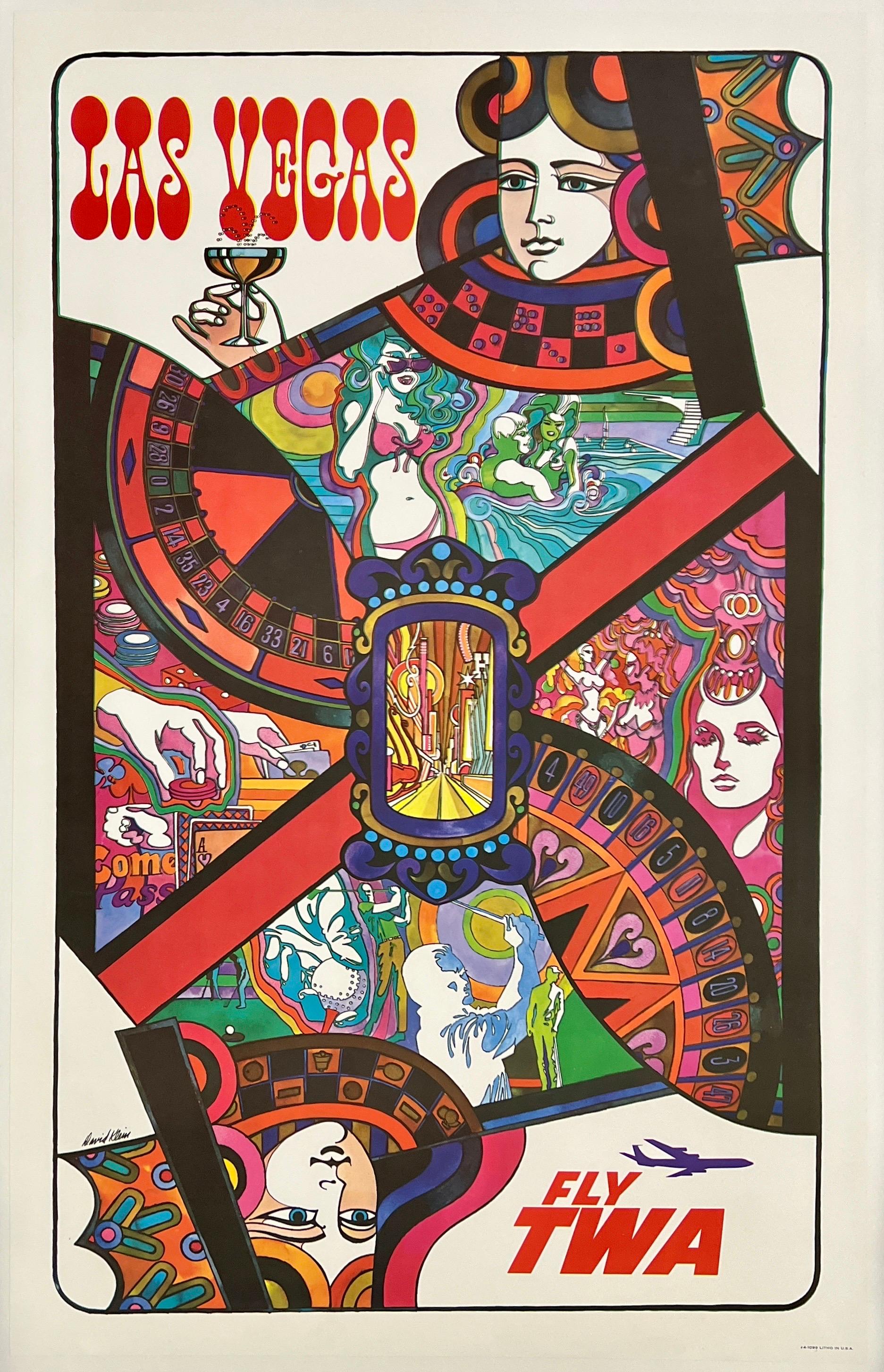 LAS VEGAS FLY TWA Authentic Original Vintage Airline Travel Poster DAVID KLEIN