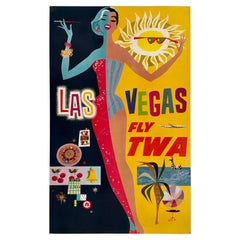 LAS VEGAS FLY TWA Connie Authentic Original Vintage Airline Travel Poster KLEIN