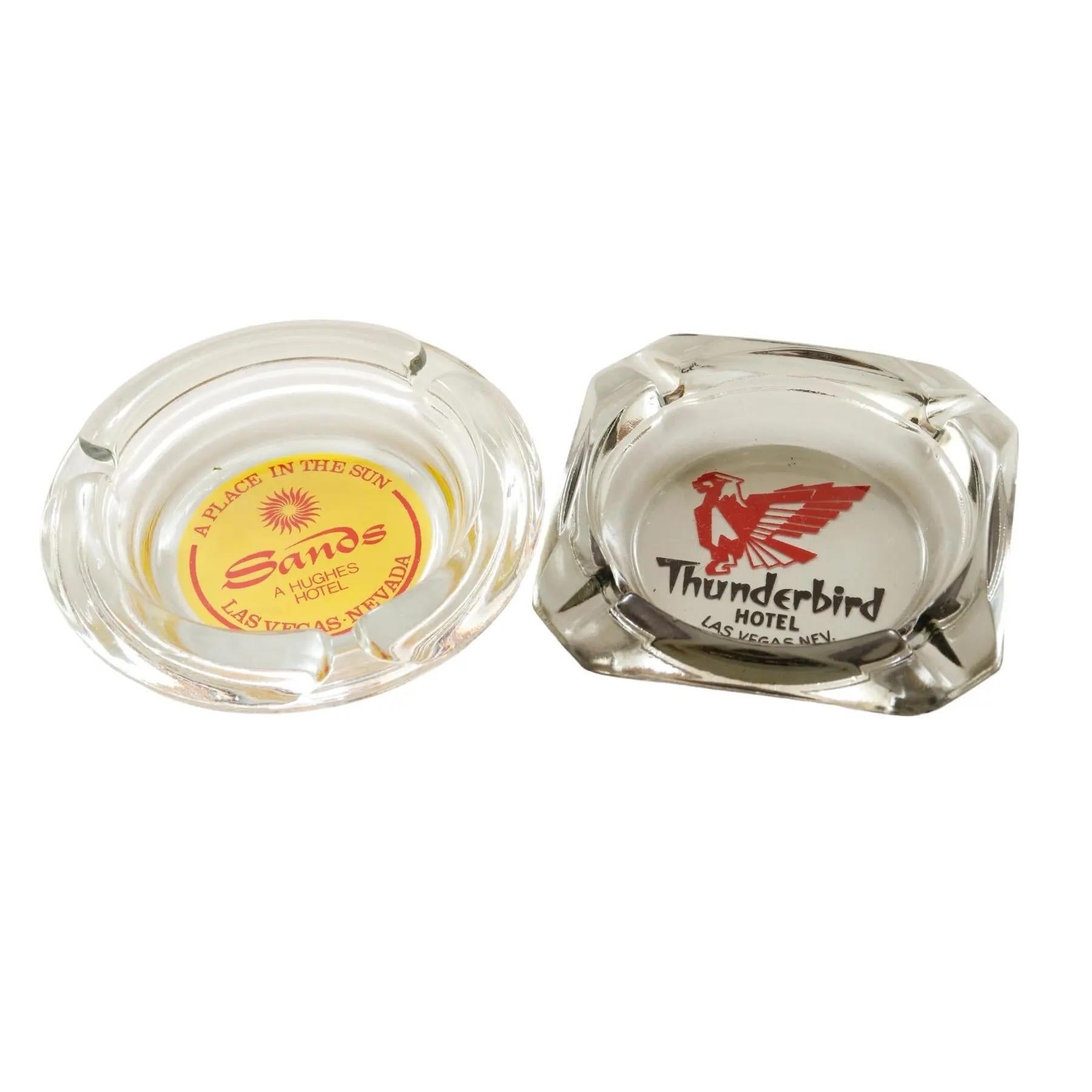 A set of two Las Vegas hotel ashtrays from The Sands and The Thunderbird Hotel. Both in excellent condition. Dimensions per ashtray.