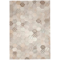 Laser Burn patterned motif Atomo Cream Cowhide Area Floor Rug X-large