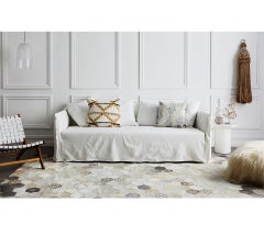 Laser Burn Patterned Motif Atomo Gray and Cream Cowhide Area Floor Rug X-Large