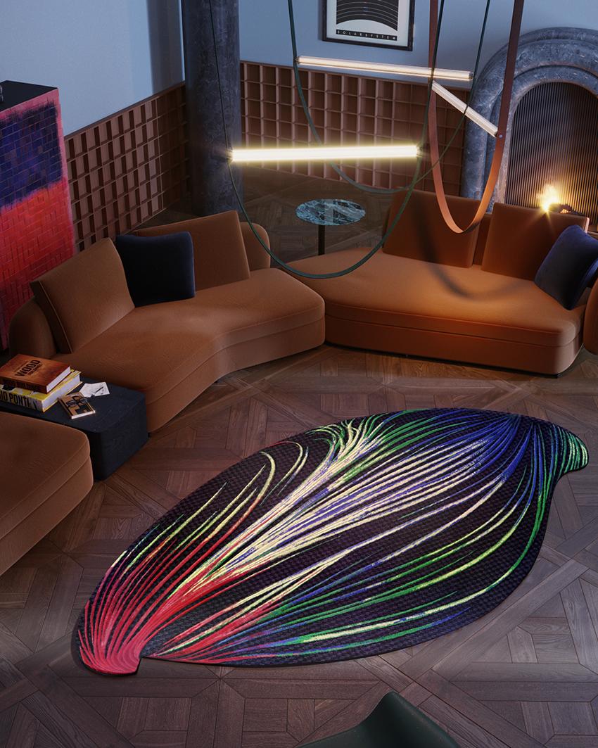 Modern Rug Multicolored Irregular Unusual shape maximalism - Laser Sun  For Sale