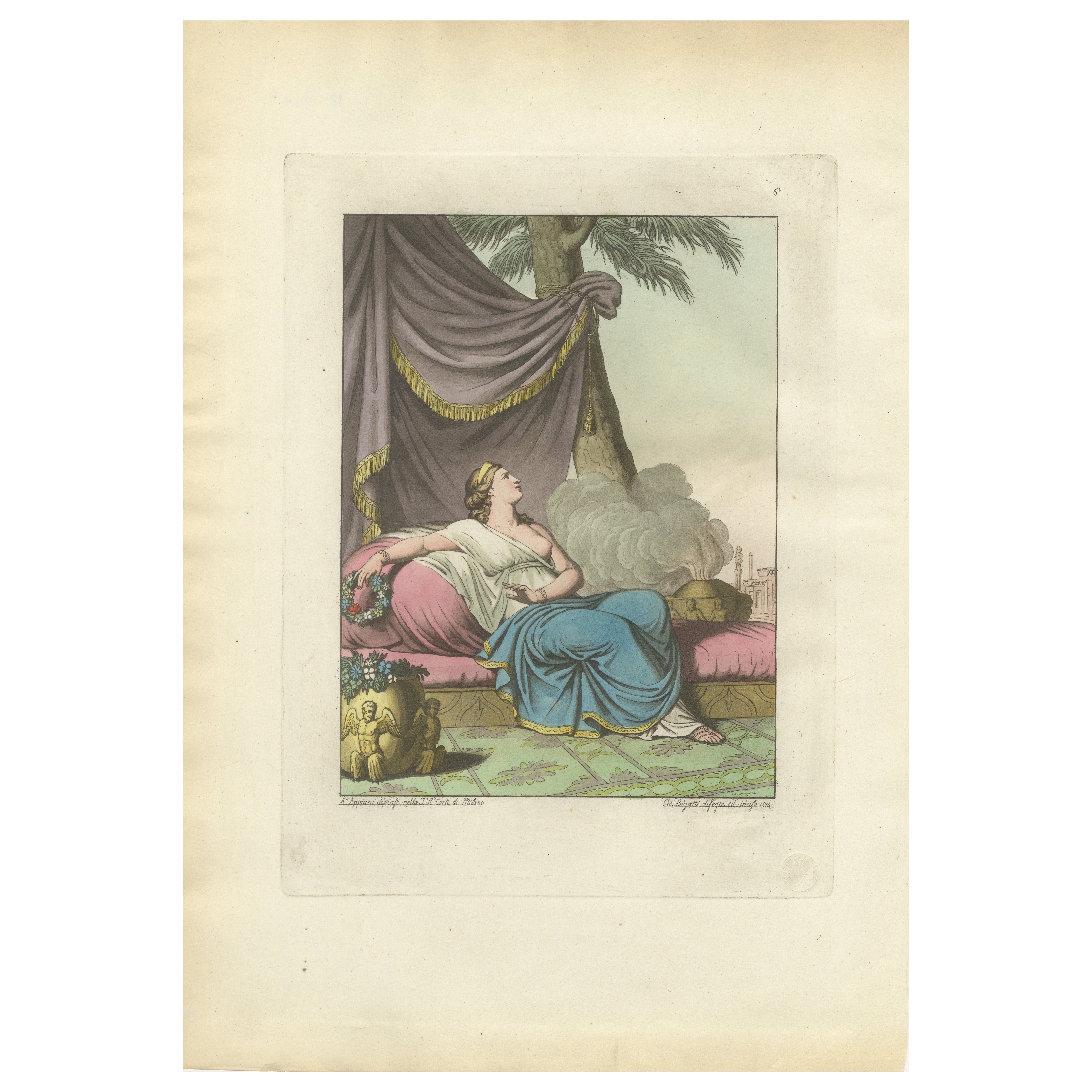 L’Asie (Asia) – Allegorical Antique Hand-Colored Print, Ferrario, Milan, 1815