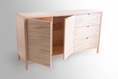 Laska Credenza in Ambrosia Maple, Three Drawers, Two Doors, Customizable