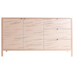 Laska Credenza in Ambrosia Maple, Three Drawers, Two Doors, Customizable