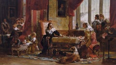 19th Century genre historical oil painting of Charles I playing chess