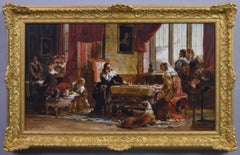 19th Century genre historical oil painting of Charles I playing chess