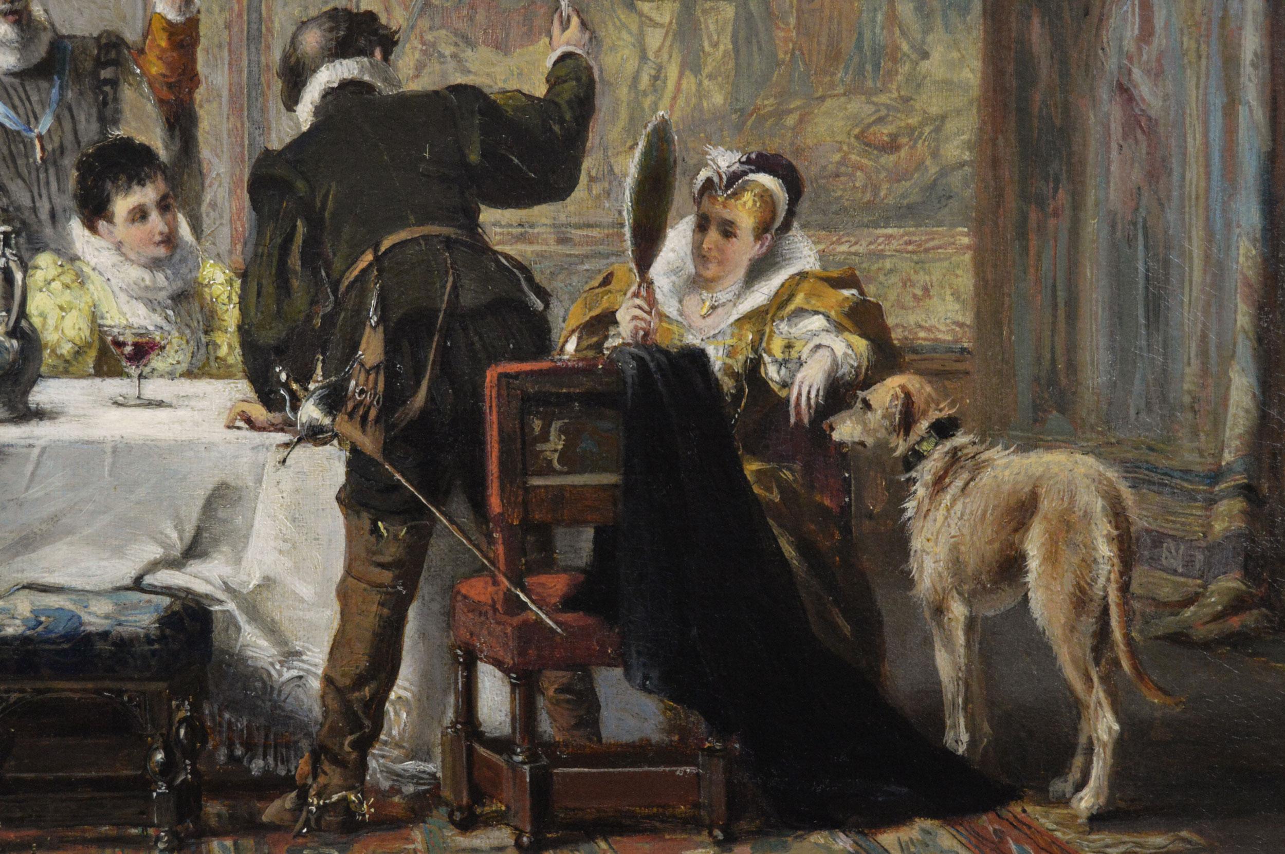 Historisches Ölgemälde aus dem 19. Jahrhundert mit Figuren in Hardwick Hall im Angebot 1