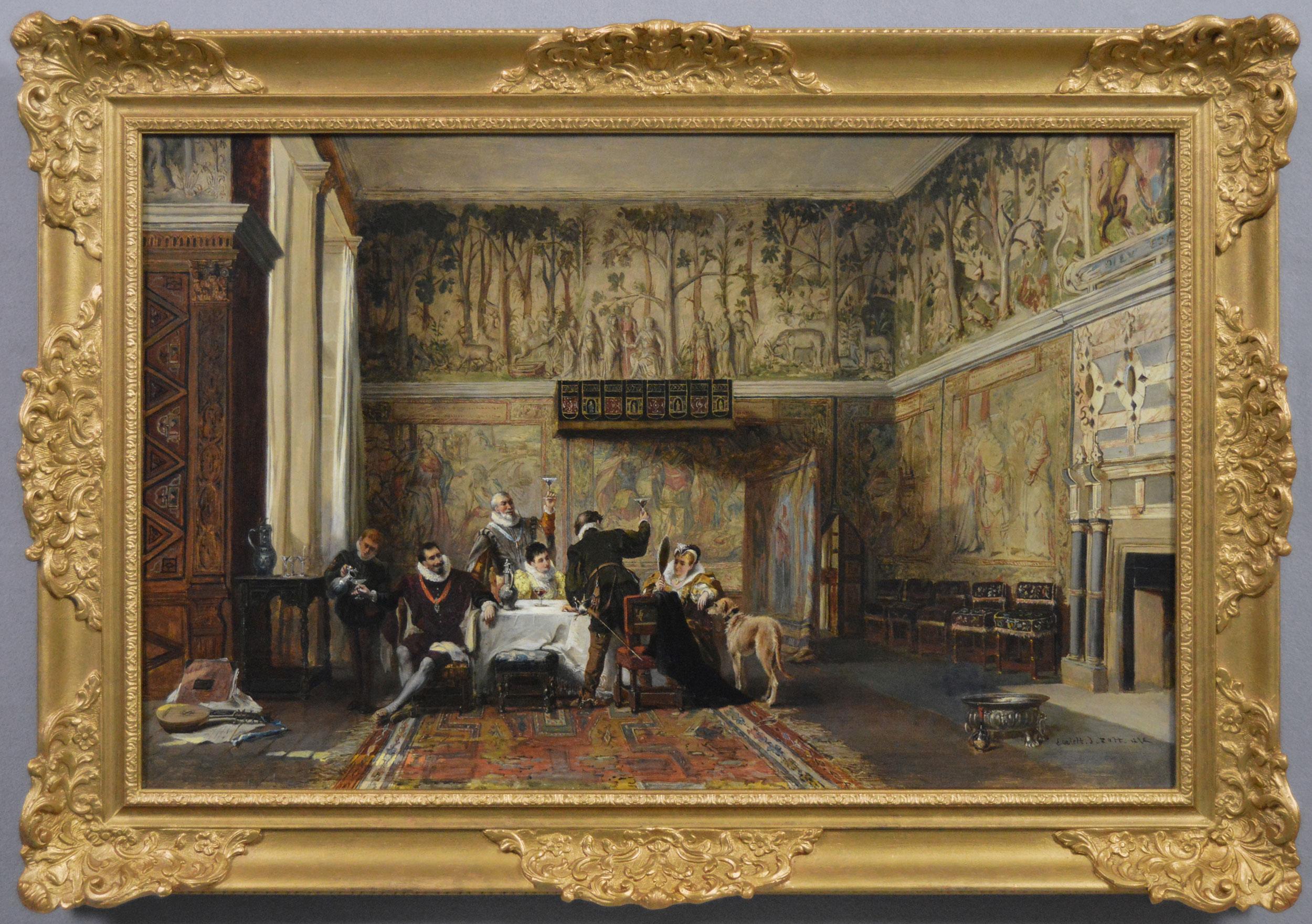 Laslett John Pott Figurative Painting – Historisches Ölgemälde aus dem 19. Jahrhundert mit Figuren in Hardwick Hall