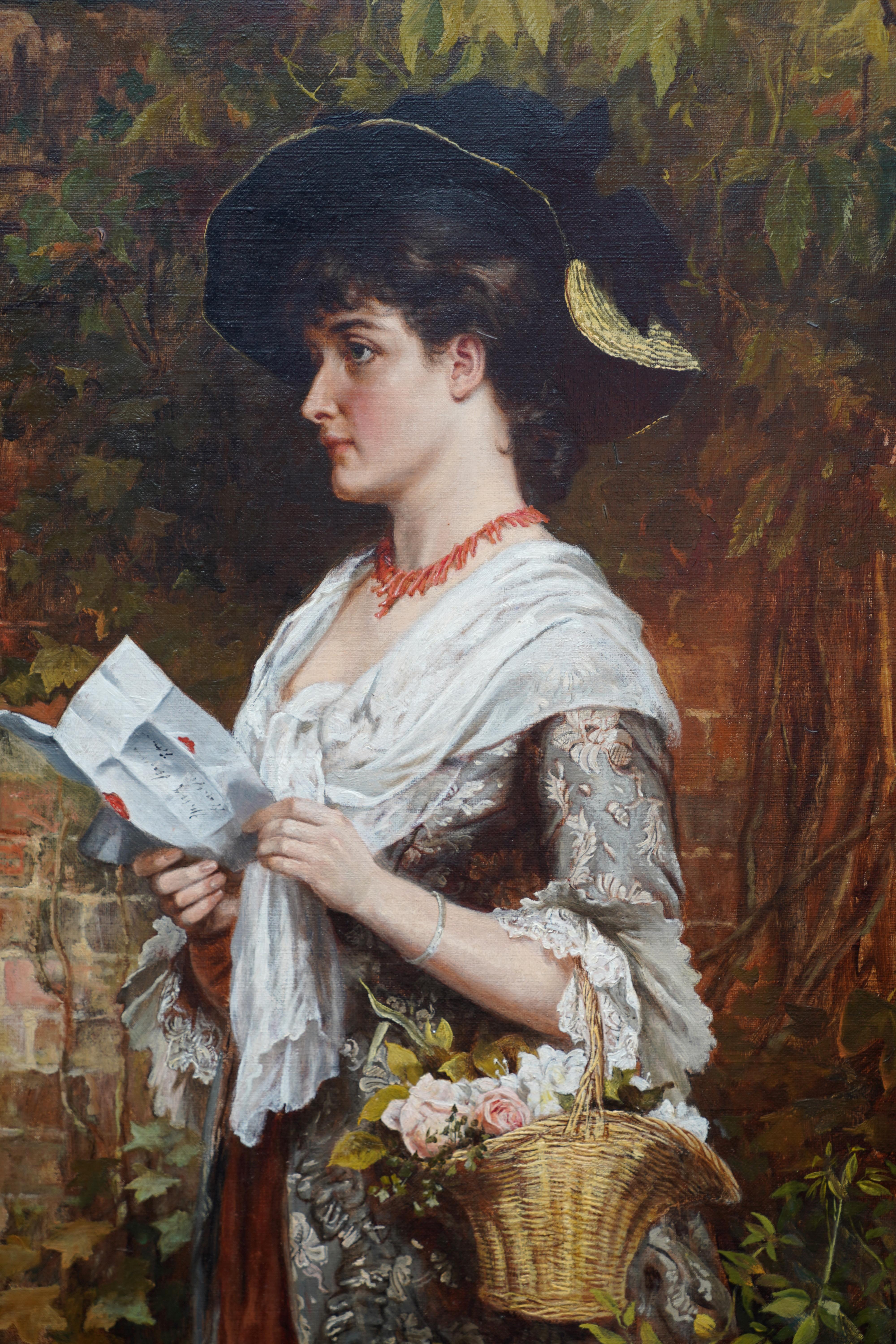 The Letter - British Victorian genre art female portrait oil painting garden 2