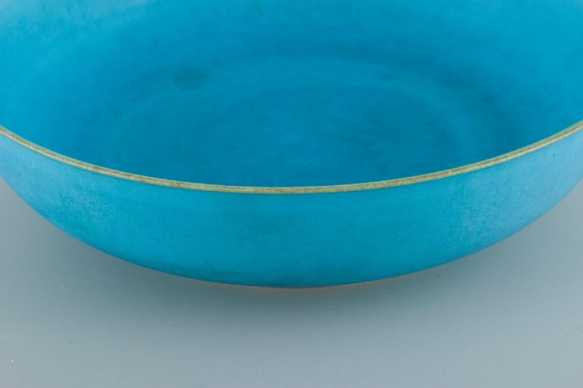 Glazed Lasse Östman for Gustavsberg, glazed stoneware bowl in turquoise. For Sale
