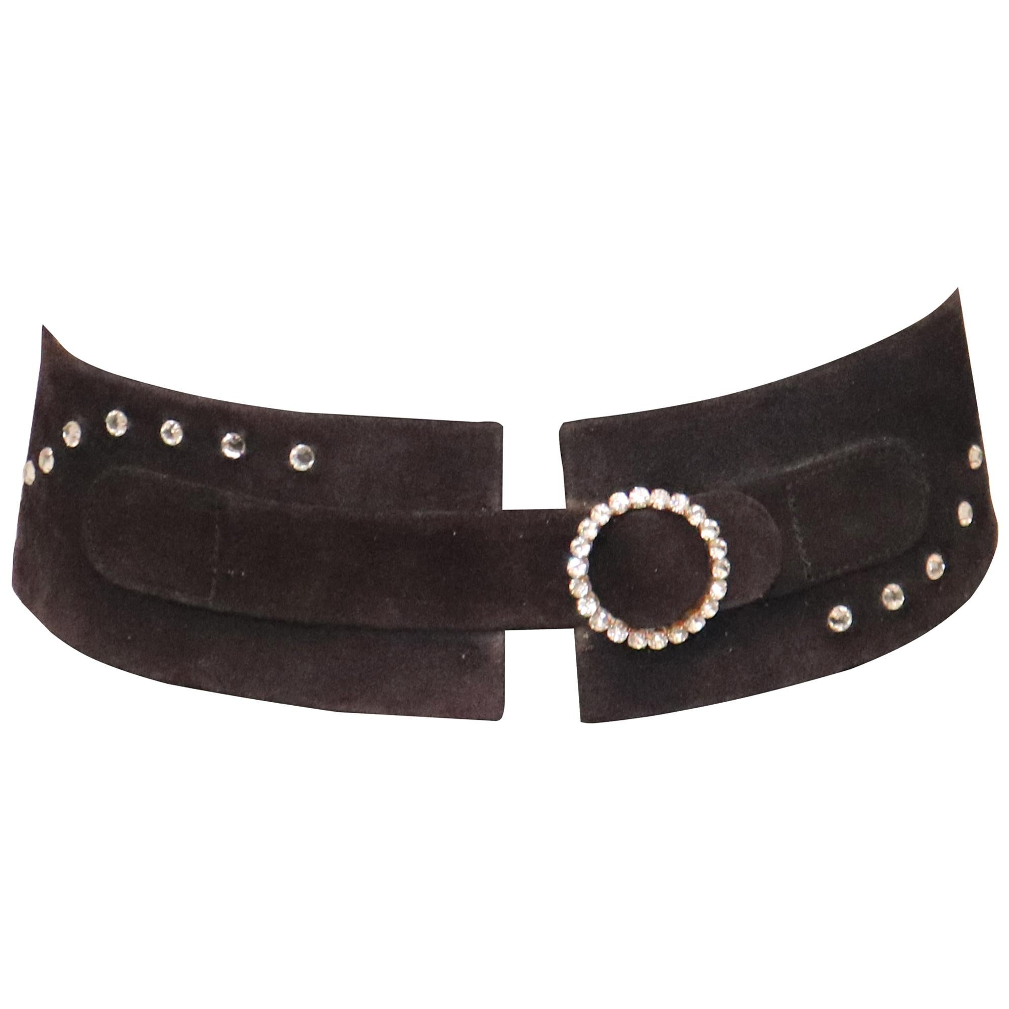 VINTAGE VARLET DE LAGRANGE BLACK SATINY RHINESTONE BELT MADE IN