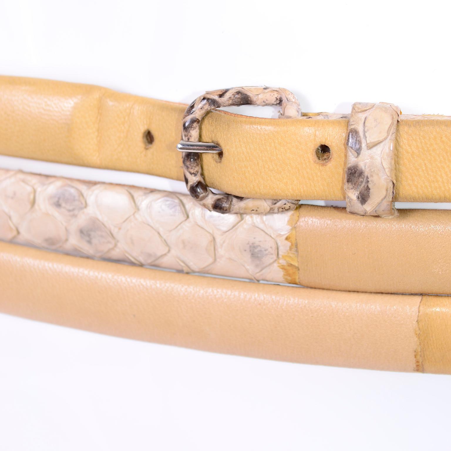 Lasso France Vintage Snakeskin & Leather Narrow Wrap Around Extra Long Belt In Excellent Condition In Portland, OR