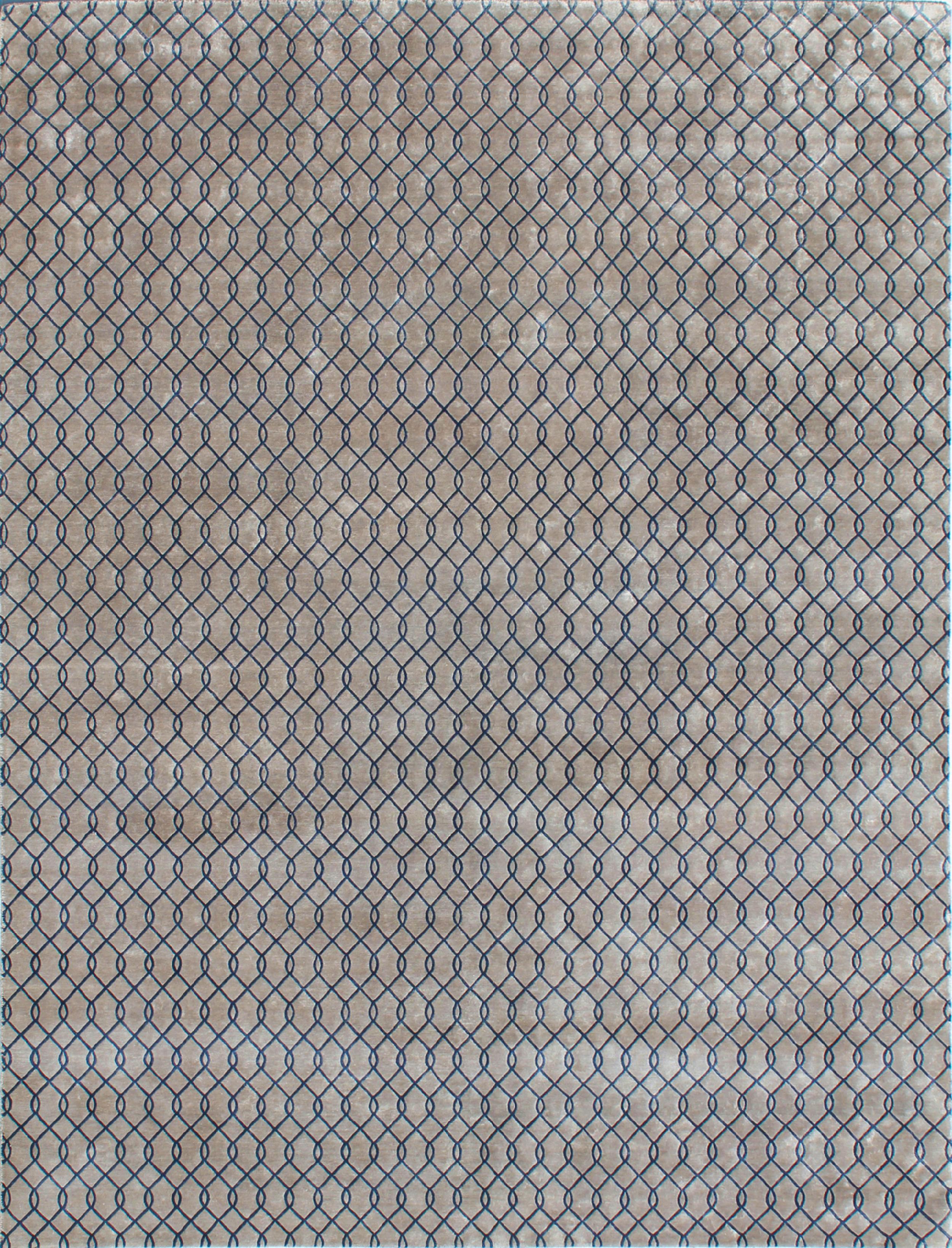 Modern LASSO Hand Knotted Contemporary Silk Rug in Silver & Beige Blue Colours by Hands For Sale