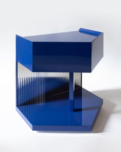 Last Call Night Stand in Glossy Blue Lacquered MDF & Flute Mirror by Softhouse