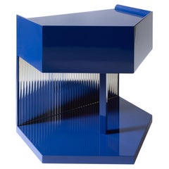 Last Call Night Stand in Glossy Blue Lacquered MDF & Flute Mirror by Softhouse