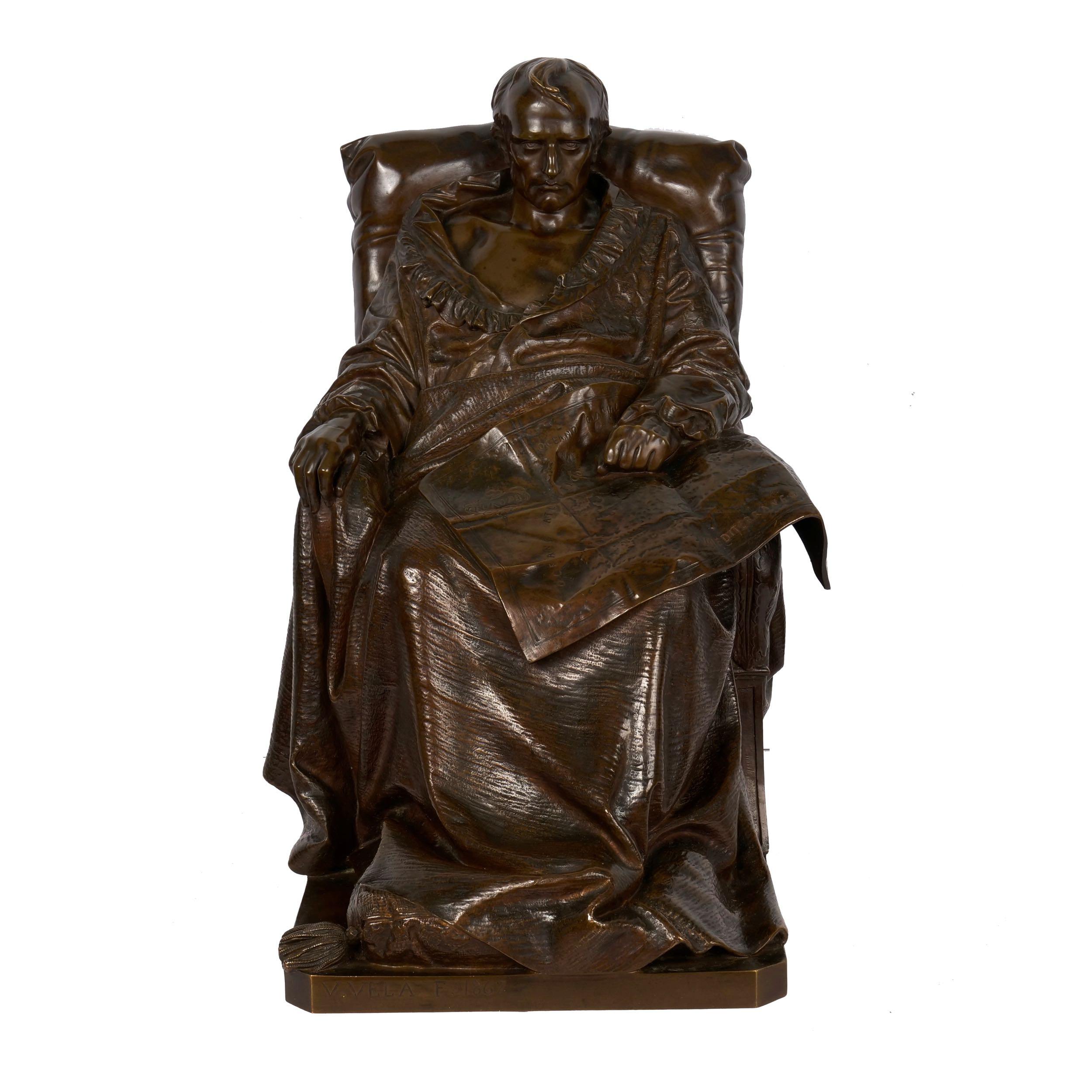 Bronze sculpture of “Last Days of Napoleon” after model by Vincenzo Vela (Italian/Swiss, 1820-91)
Signed “V. Vela. F. 1867”, “F. Barbedienne Fondeur, Paris”; A. Collas seal verso; underside inscribed 85781; incised corner 