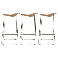 Last Minute Stitched Tan Leather Steel Sculpted Bar Stools Patricia Urquiola