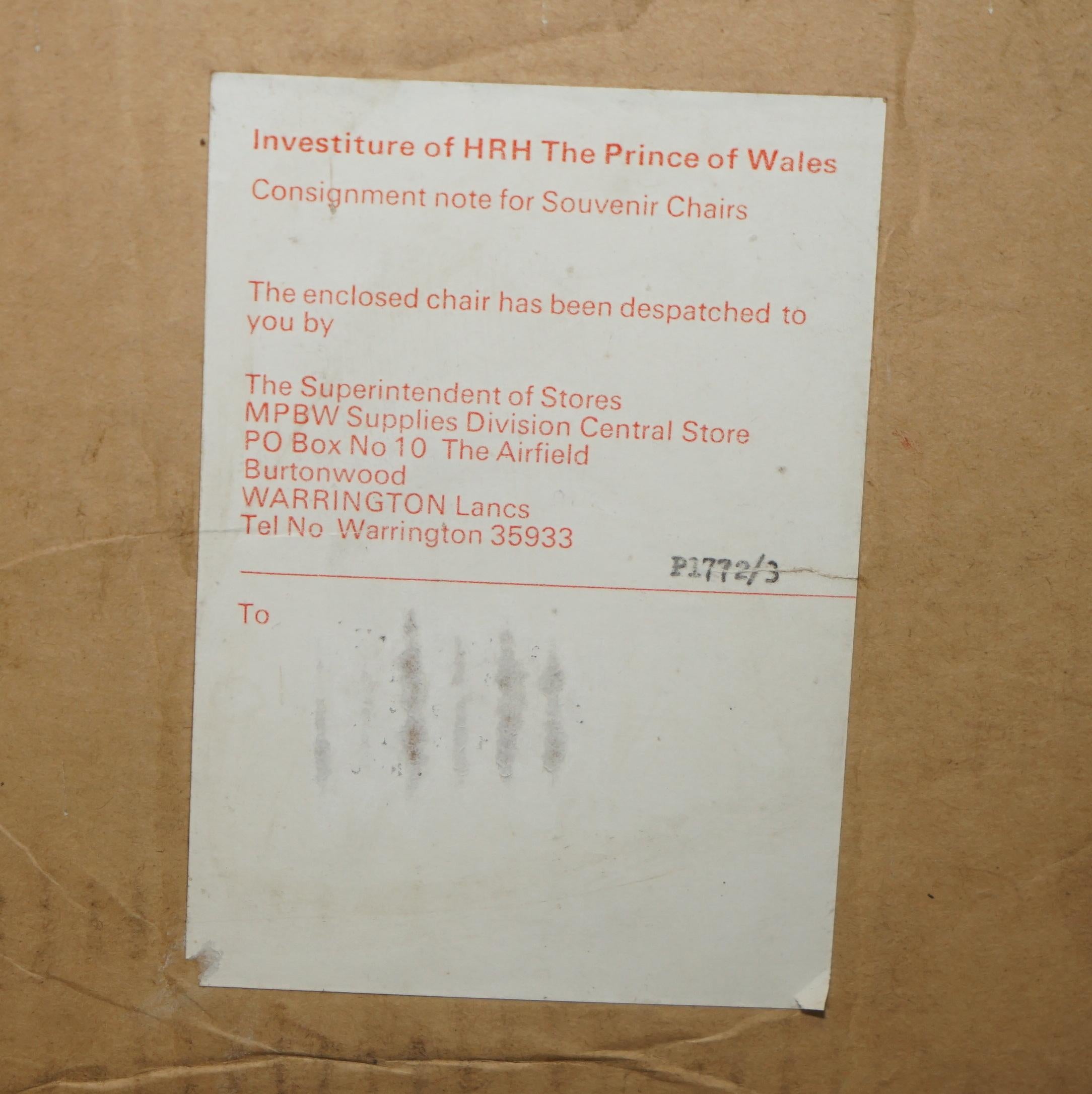 LAST OF ITS KIND BRAND NEW IN THE BOX 1969 PRINCE CHARLES INVESTITURE ARMCHAiR For Sale 2