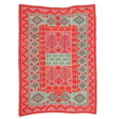 Red and Green Colors over Antique Spanish Rug, Style Alpuj, 19th Century