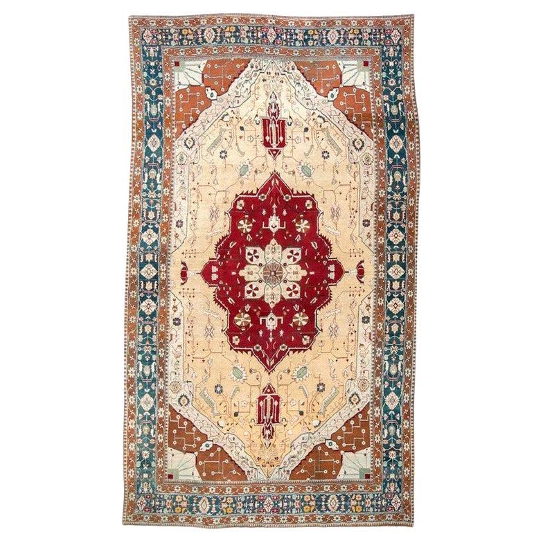 Last Quarter of the 19th Century Red, Turquoise and Beige over Wool Agra Rug