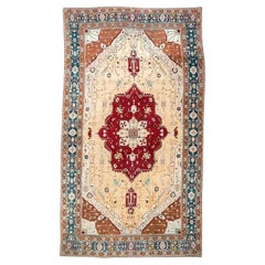Last Quarter of the 19th Century Red, Turquoise and Beige over Wool Agra Rug