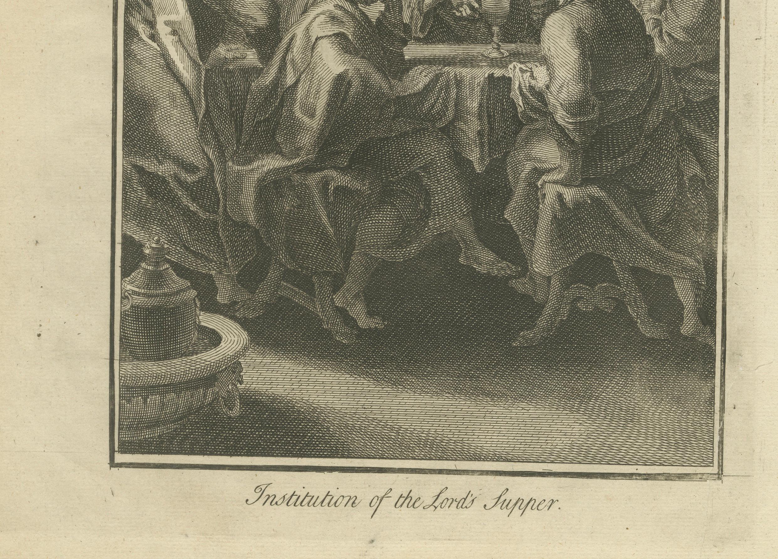 Letztes Abendmahl Kupferstich - Lukas XXII Einsetzung des Abendmahls ca. 1735 (Englisch) im Angebot