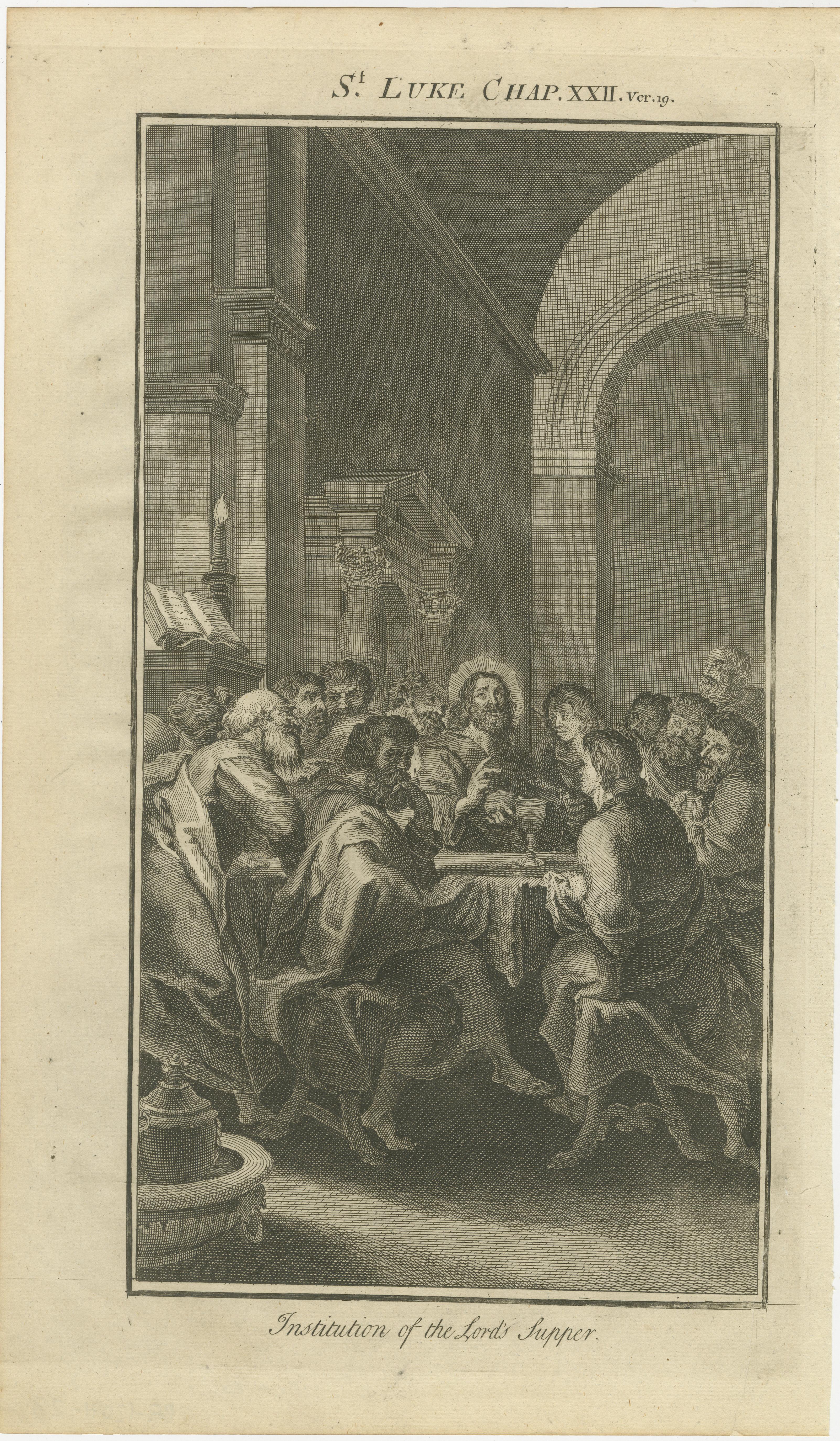 Letztes Abendmahl Kupferstich - Lukas XXII Einsetzung des Abendmahls ca. 1735 (Mitte des 18. Jahrhunderts) im Angebot