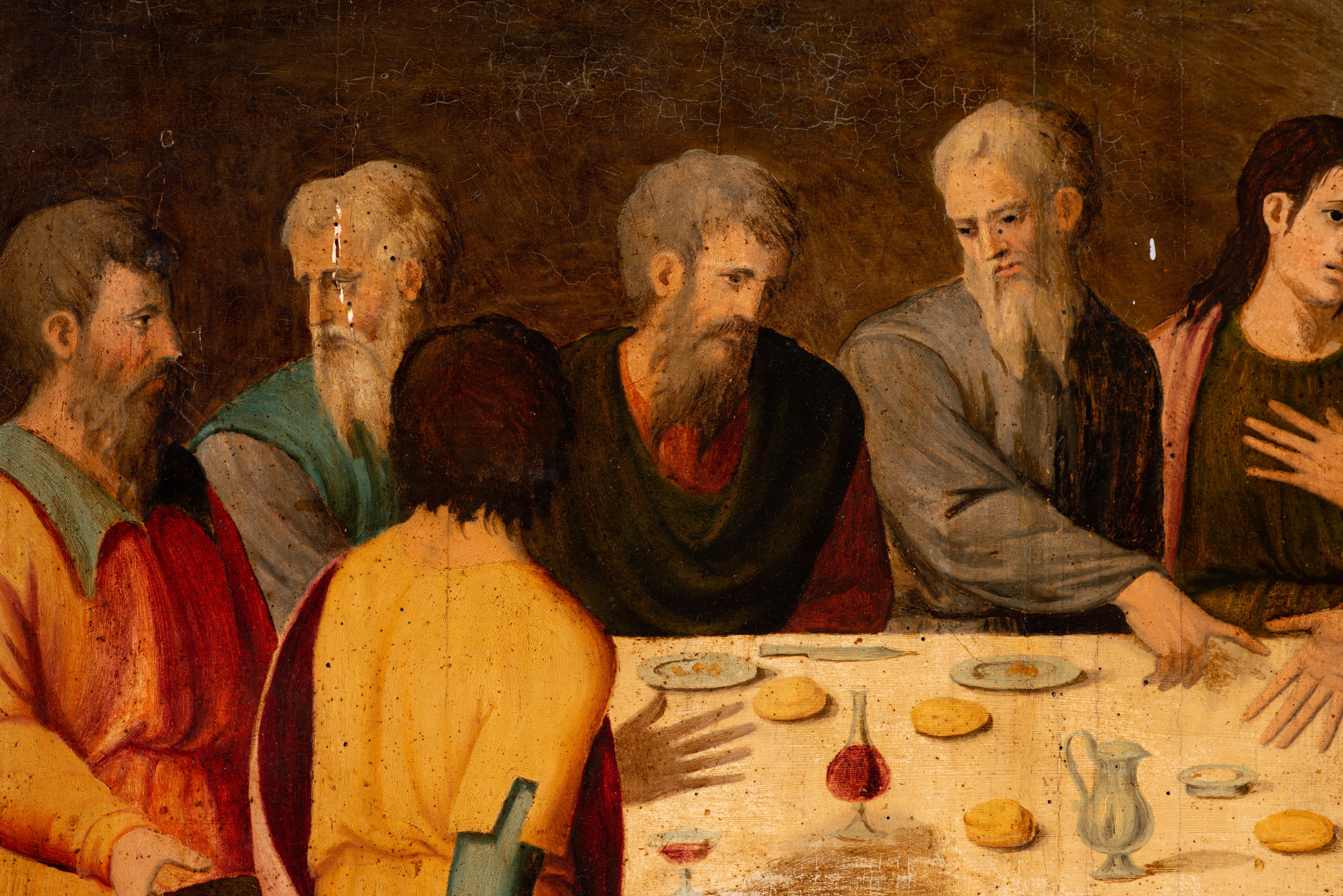 Renaissance Last Supper. Oil on panel. Castilian School, 16th century. For Sale