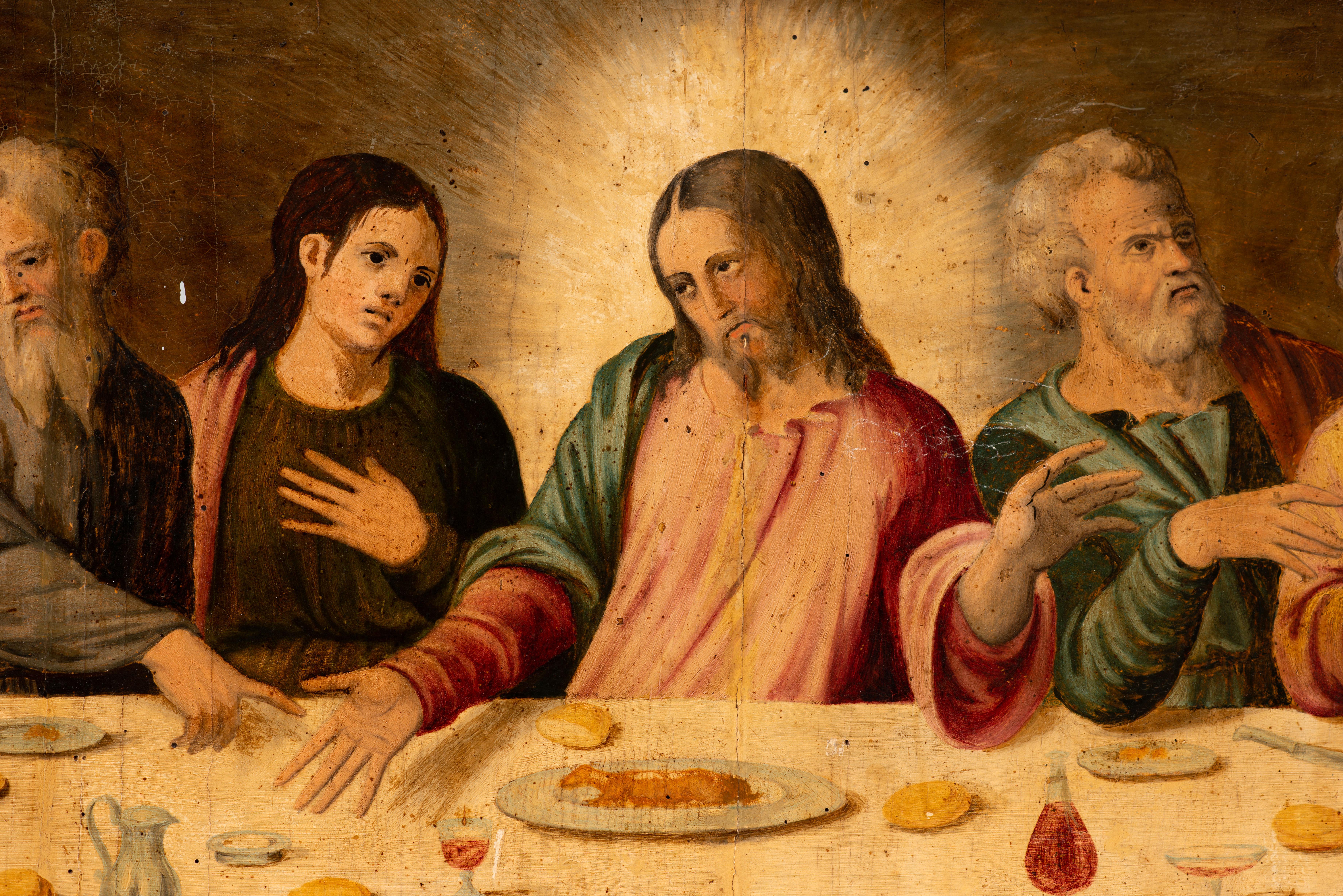 Spanish Last Supper. Oil on panel. Castilian School, 16th century. For Sale