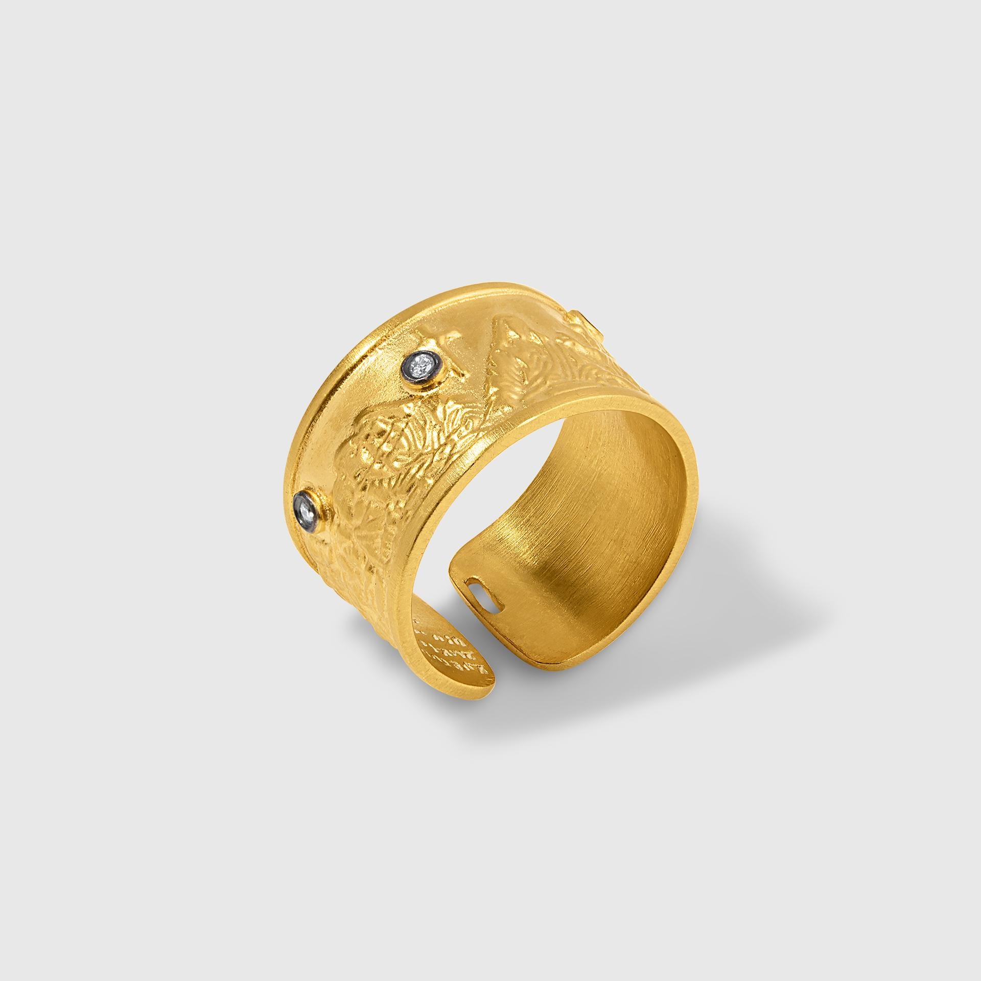 Last Supper Ring mit Diamanten aus 24 Karat Gelbgold und Silber von Kurtulan (Rundschliff) im Angebot