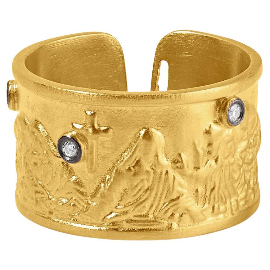 Last Supper Ring mit Diamanten aus 24 Karat Gelbgold und Silber von Kurtulan im Angebot