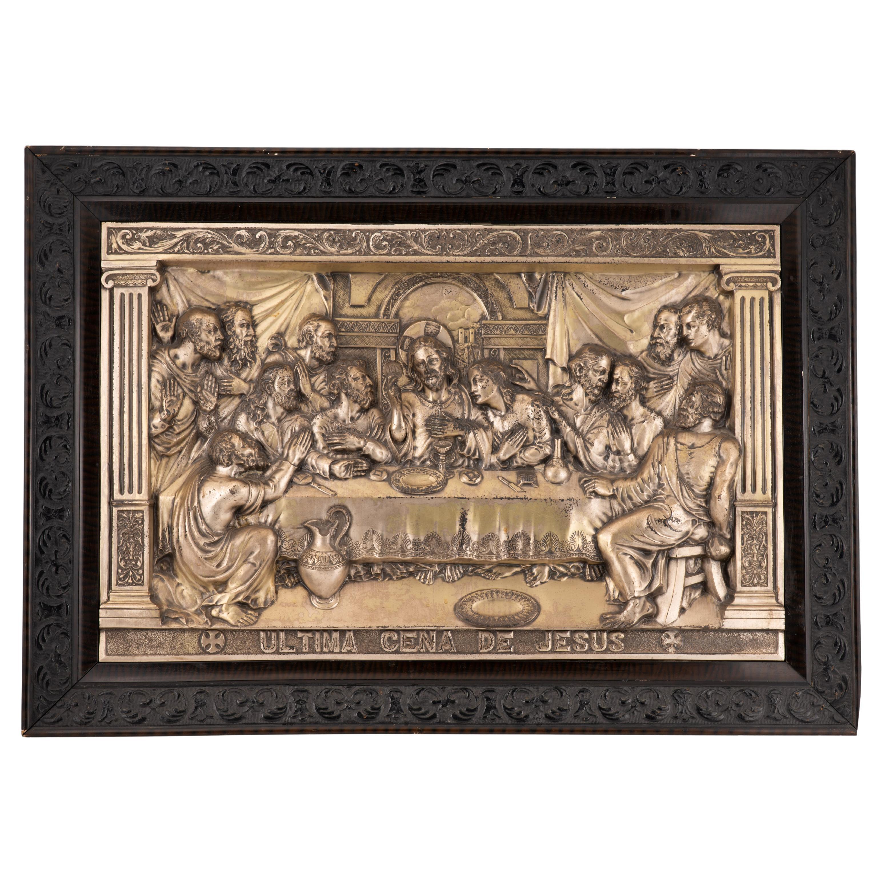 Last Supper. Silver-plated metal, wood. Spanish school, mid-20th century.