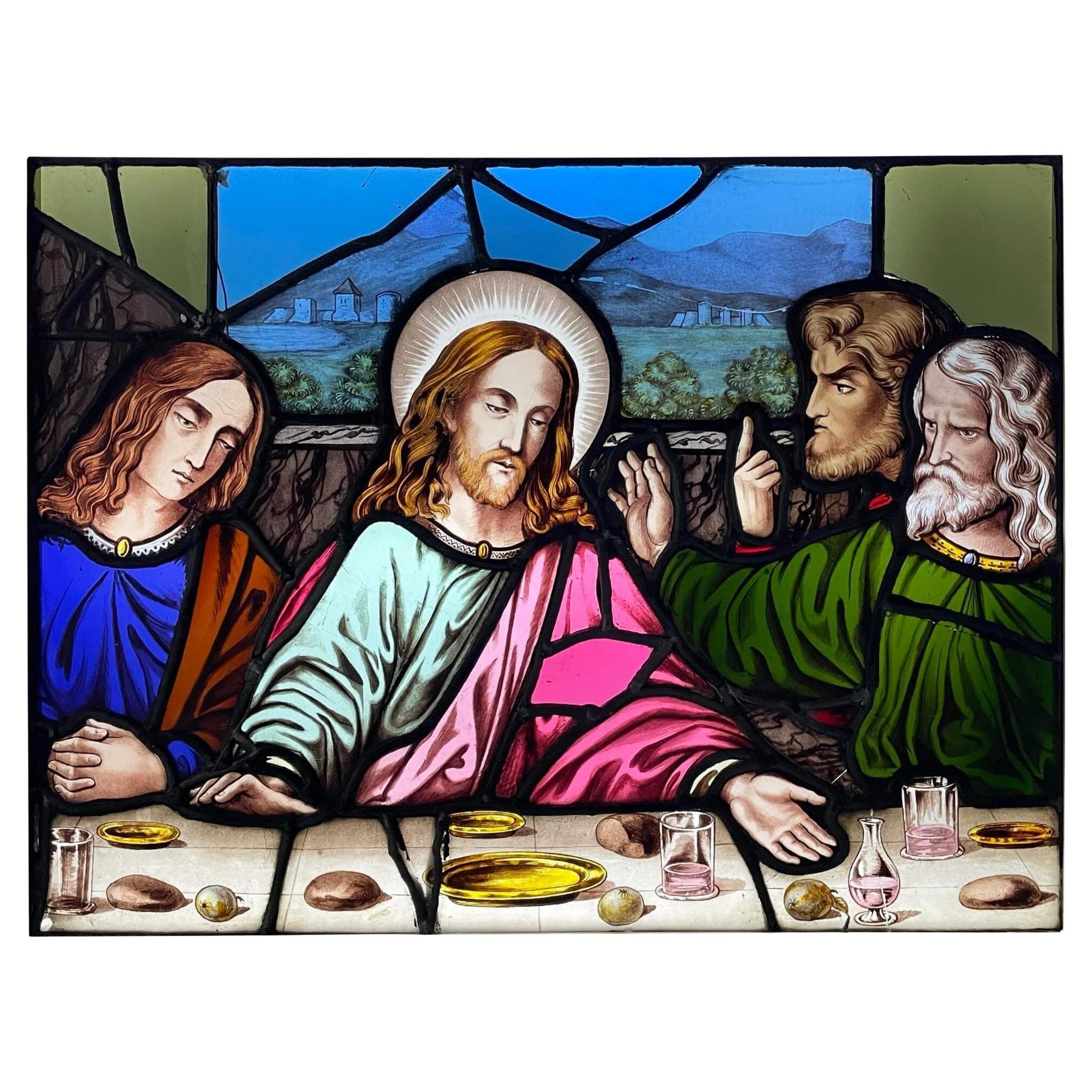 Last Supper Stained Glass Window After Leonardo Da Vinci For Sale