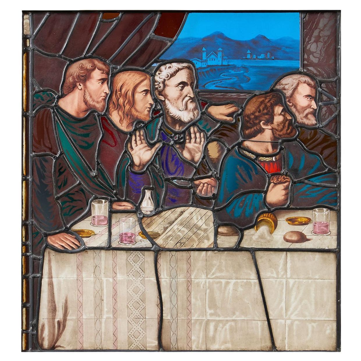 Last Supper Stained Glass Window After Leonardo Da Vinci For Sale