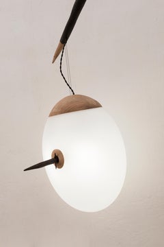 Branch-Tree Curved Form, lampada a sospensione scultorea in legno e vetro di Jérôme Pereira