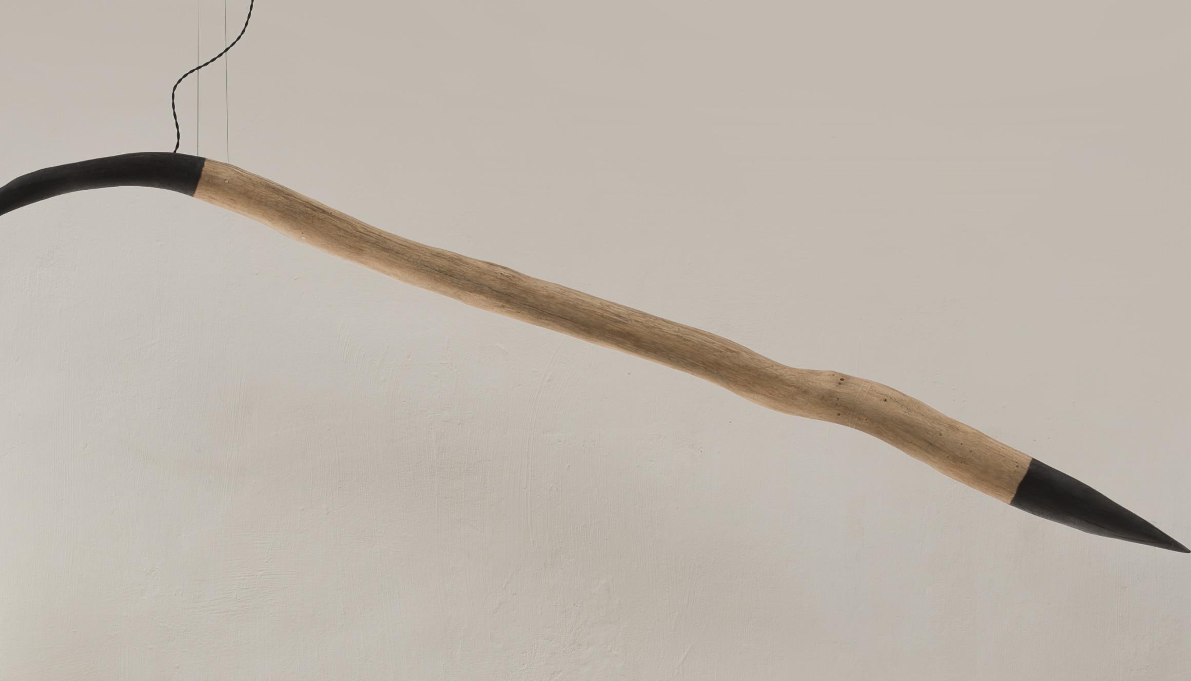Vetro soffiato Branch-Tree Curved Form, lampada a sospensione scultorea in legno e vetro di Jérôme Pereira in vendita