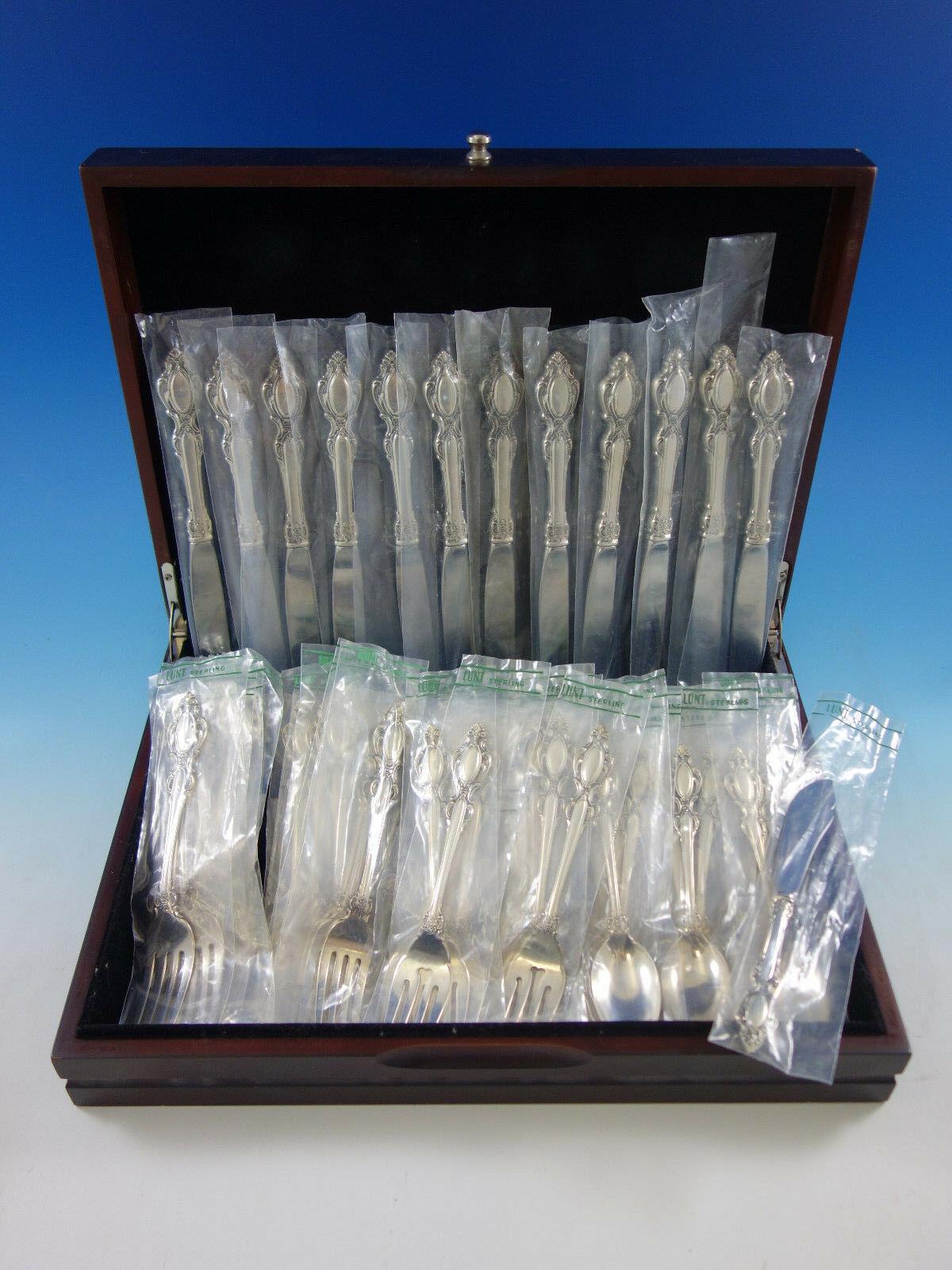 New, unused Lasting Grace by Lunt sterling silver flatware set - 49 pieces. This set includes:

12 knives, 9