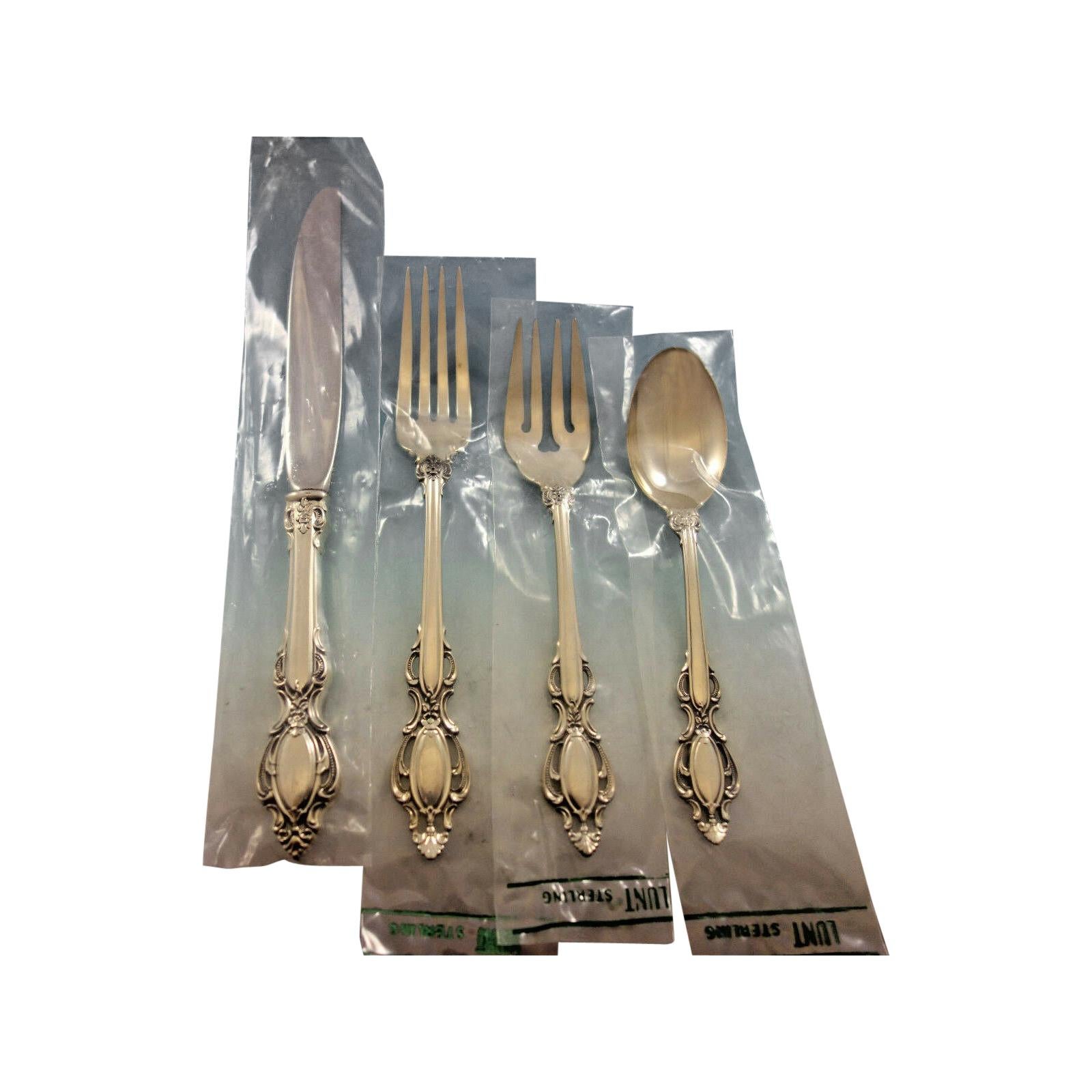 Lasting Grace by Lunt Sterling Silver Flatware Service for 12 Set 49 Pcs New For Sale