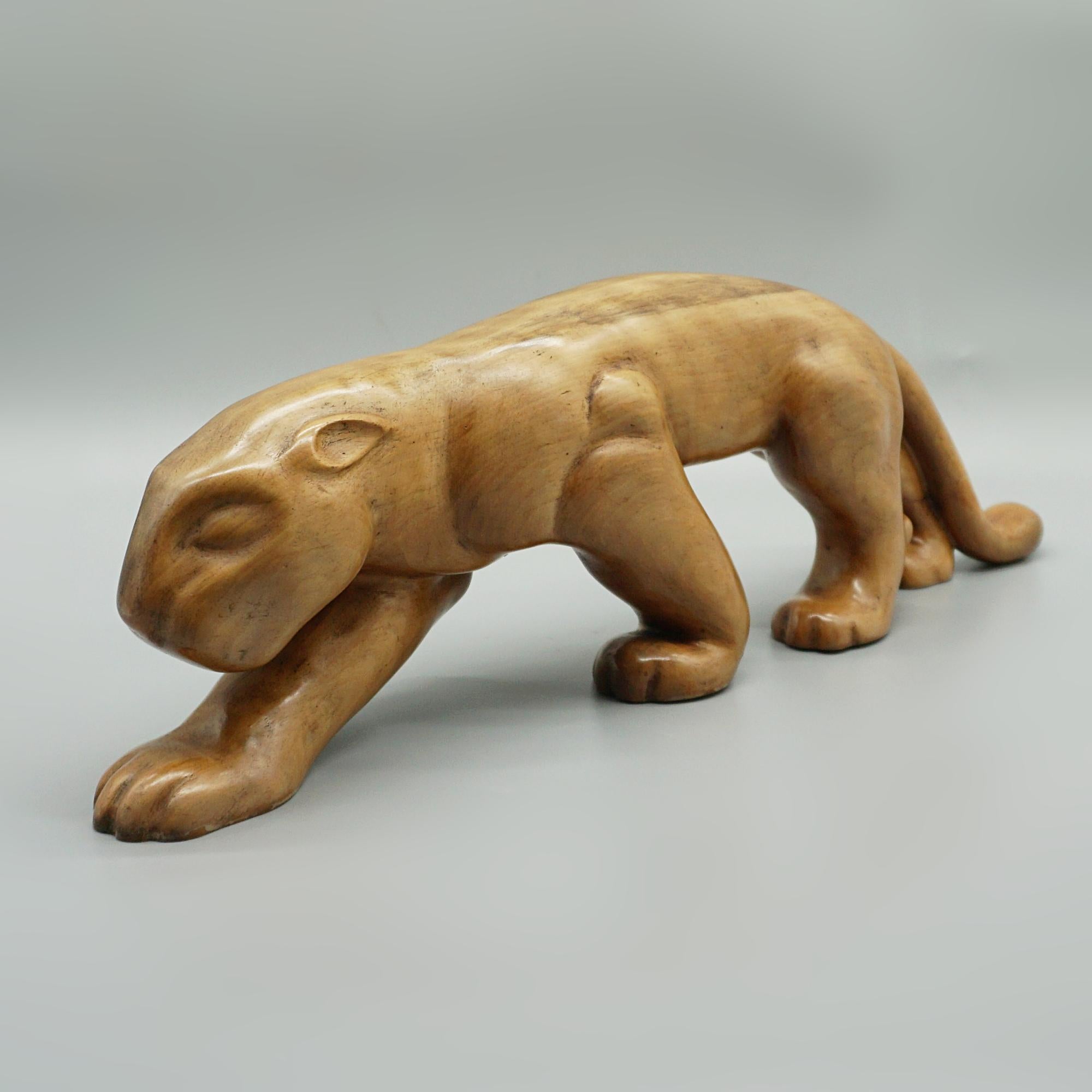 English Laszlo Hoenig Carved Fruitwood Prowling Panther