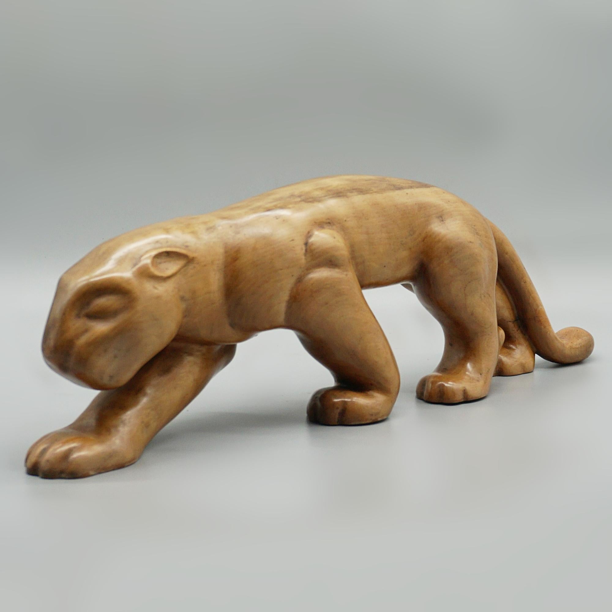 Laszlo Hoenig Carved Fruitwood Prowling Panther In Good Condition In Forest Row, East Sussex
