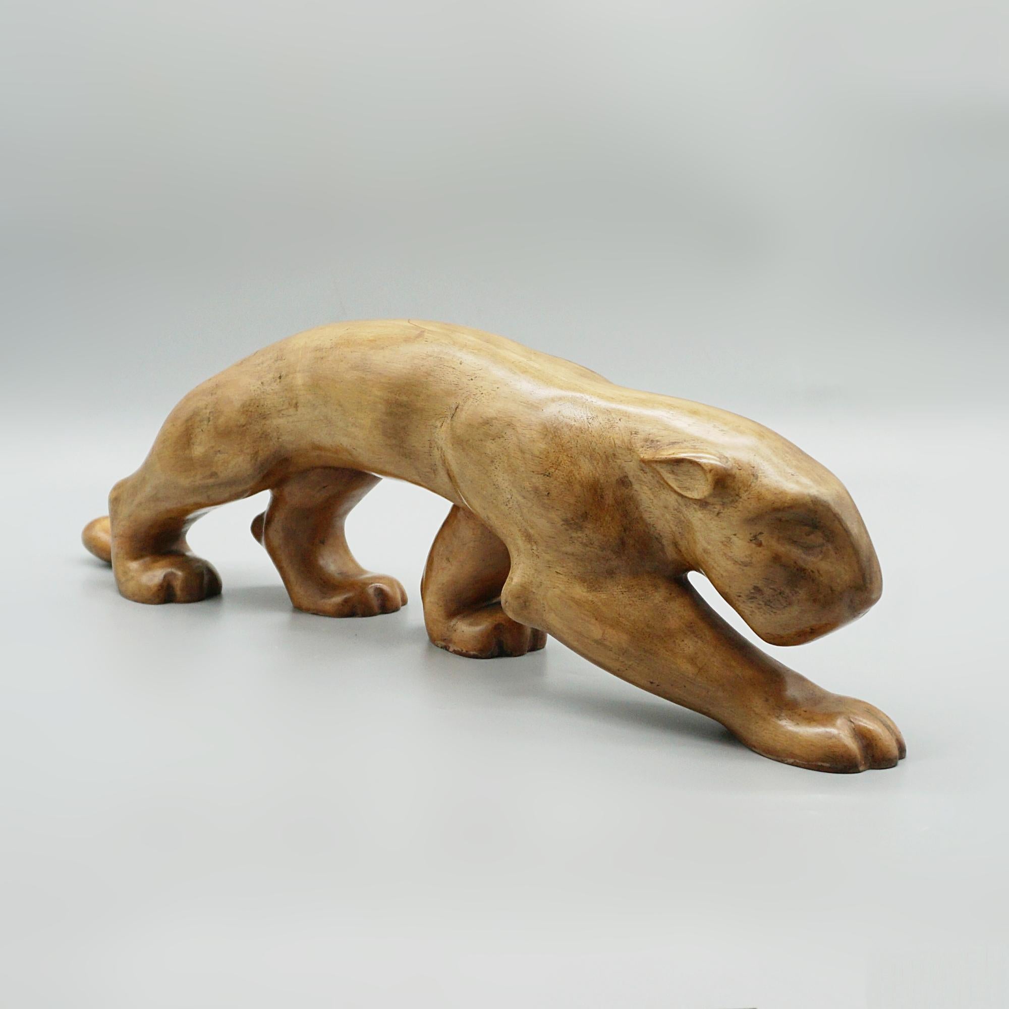 Mid-20th Century Laszlo Hoenig Carved Fruitwood Prowling Panther