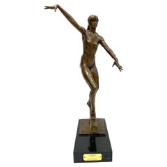 Laszlo Ispanky Nadia Comaneci Gymnast Bronze & Marble Sculpture