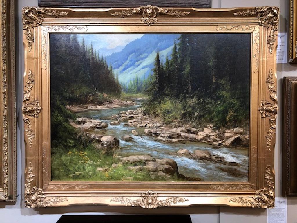 Endless Mountain Landscape with a Creek - Painting by Laszlo Neogrady