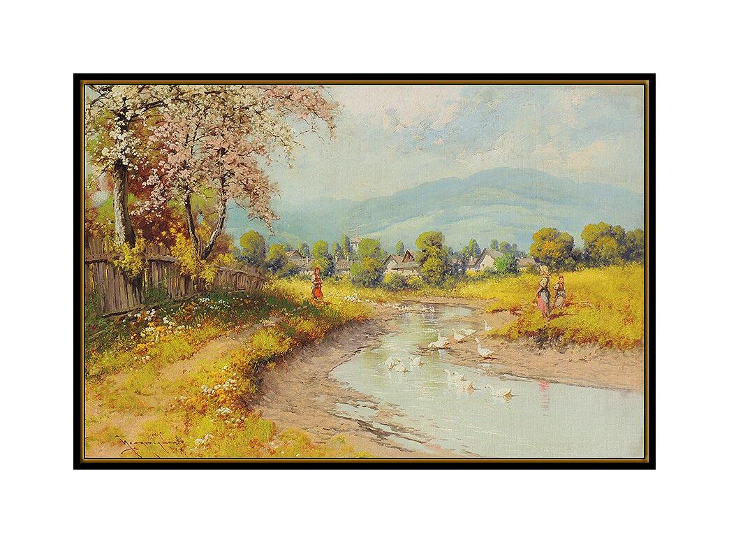 Laszlo Neogrady Large Oil On Canvas Original Painting French Landscape Signed For Sale 1