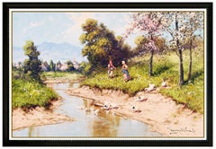 Vintage Laszlo Neogrady Large Original Oil Painting On Canvas Water Landscape Signed Art