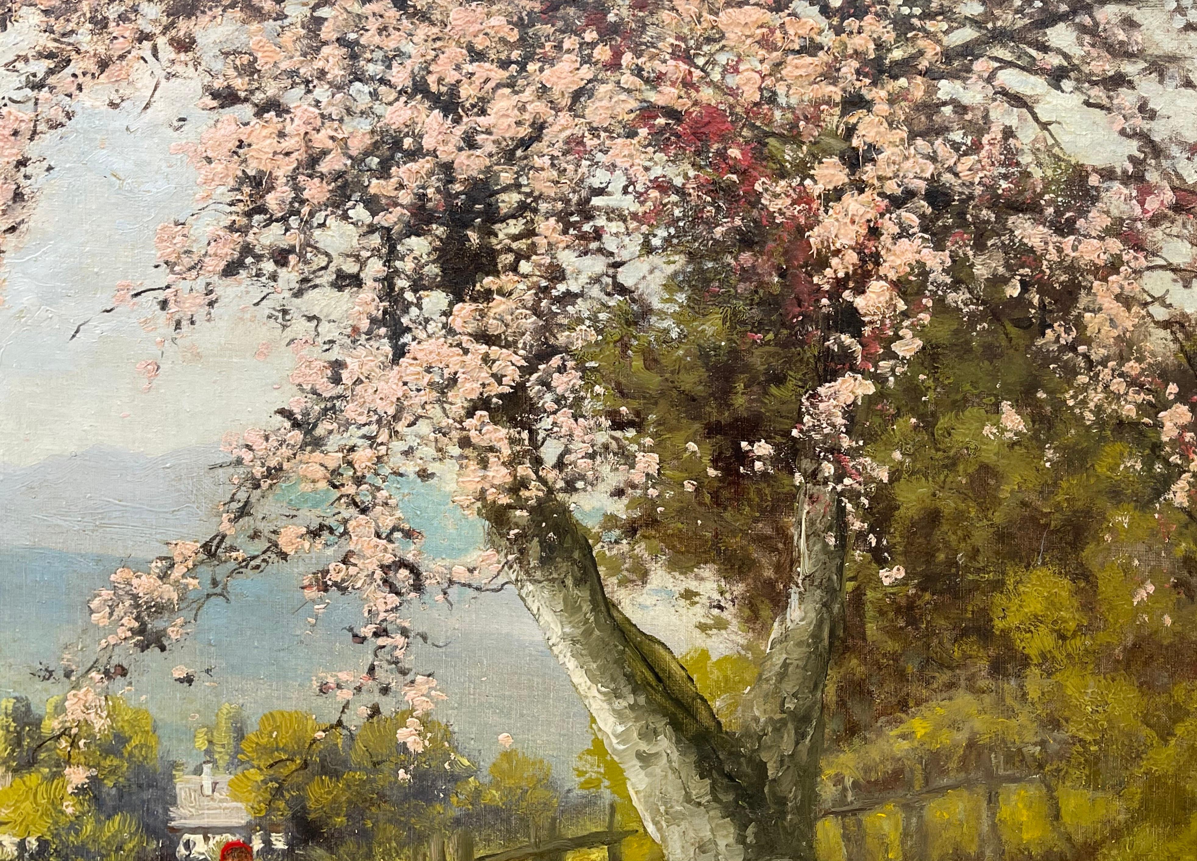 Countryside Village River Scene mit Baumblüte, Figur und Gänseblümchen, 20. Jahrhundert im Angebot 6
