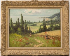 Trabajadores en el campo, pintura al óleo impresionista, principios del siglo XX